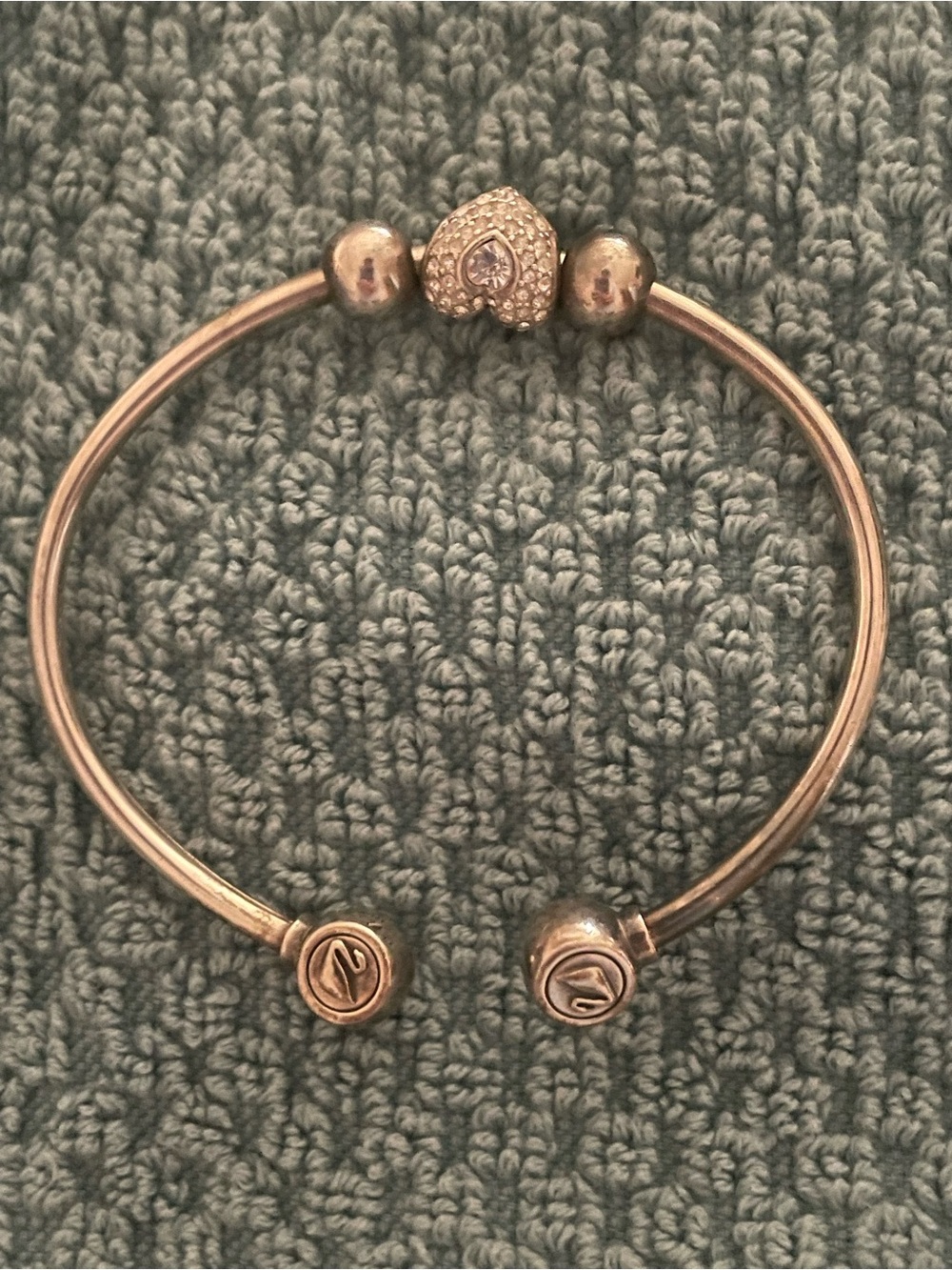Swarovski Silver Tone Open Bangle with Pave Heart Charm